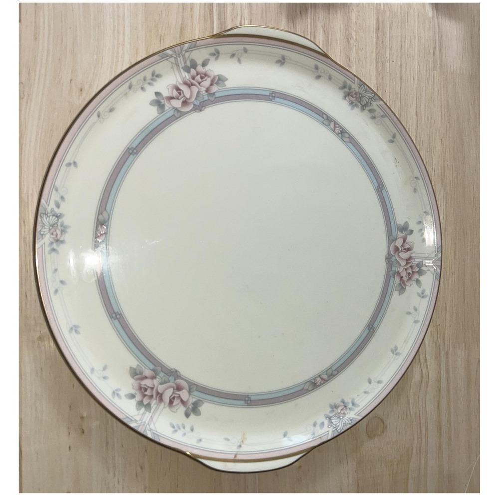 VTG Noritake Magnificence Cake Plate 11 Inch Cream Pink Floral Gold Trim